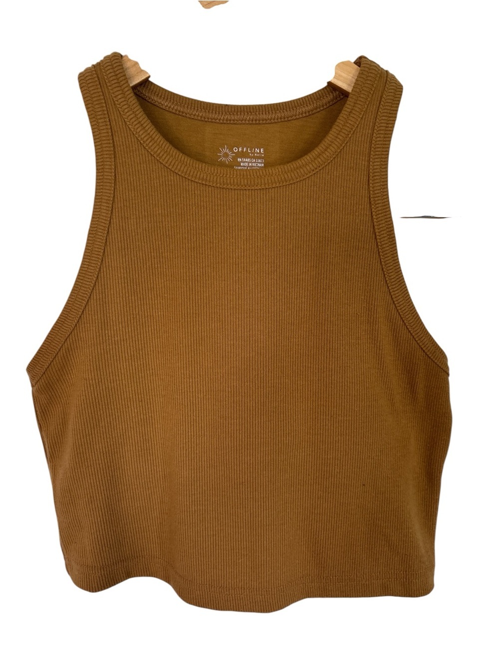 Aerie Cropped Ribbed Tank Top in Brown